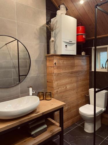 a bathroom with a white sink and a toilet at Vakantiehuis de Heide in Bergen op Zoom
