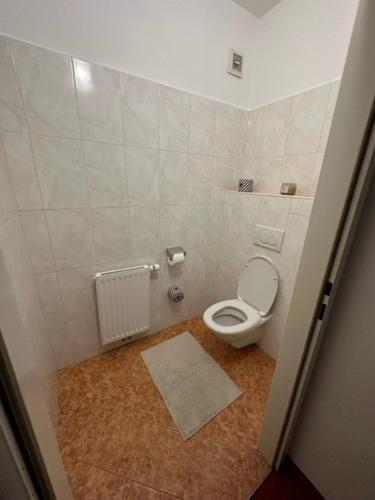 a bathroom with a white toilet in a room at Pension COLUMBIA inkl. Frühstück im Zentraum in Bad Gleichenberg
