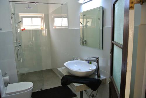 a bathroom with a sink and a shower and a toilet at "27" Spathodea- Oasis in the City in Colombo