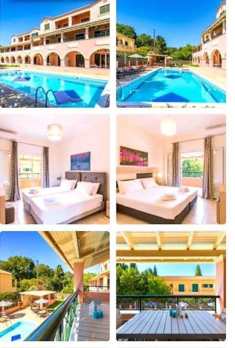 a collage of pictures of a hotel with a pool at BELLA De LUX APTS in Ýpsos