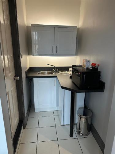 a small kitchen with a sink and a microwave at The Castle in Norwich