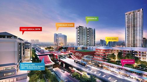 eine Darstellung einer Stadt mit Gebäuden und Verkehr in der Unterkunft Geo Suite - Sunway Pyramid & Sunway Lagoon in Petaling Jaya