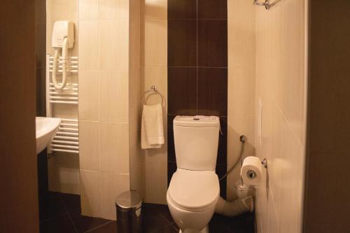 a small bathroom with a toilet and a sink at Meteor Family Hotel in Chepelare