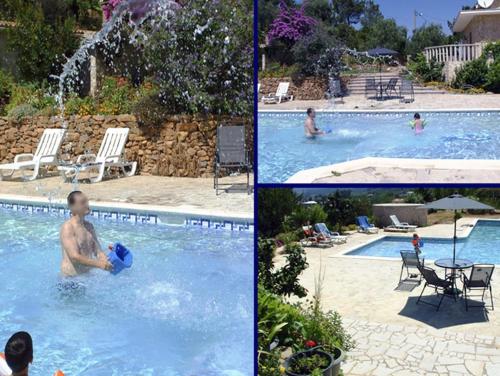 two pictures of a man in a swimming pool at Villa De Rêve avec Piscine XXL Vue Panoramique in Fundão