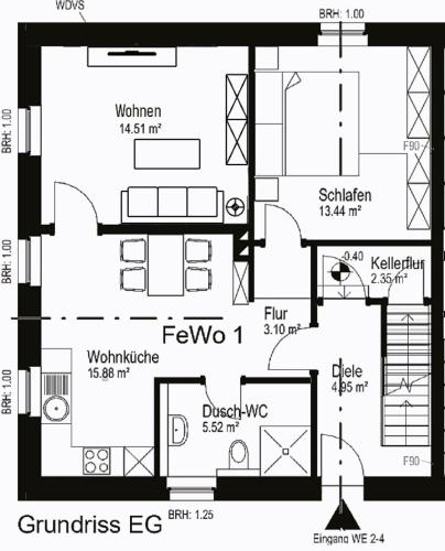 a floor plan of a house at Die Idyllische - Ferienwohnung mit Garten und Sauna in Kleve