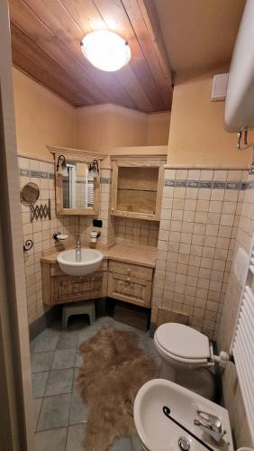 y baño con aseo blanco y lavamanos. en BAITA 2 LOVELY AND CENTRAL SAUZE D'OULX en Sauze dʼOulx