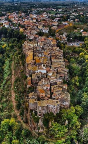 an aerial view of a village on a hill at agriturismo villa amerina in Corchiano