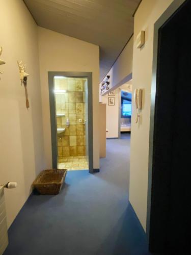 a hallway of a bathroom with a walk in shower at St Anton ski apartments in Sankt Anton am Arlberg