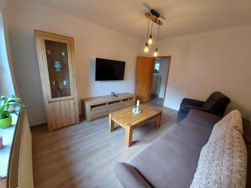 TV a/nebo společenská místnost v ubytování Ferienhaus Berghof Usch