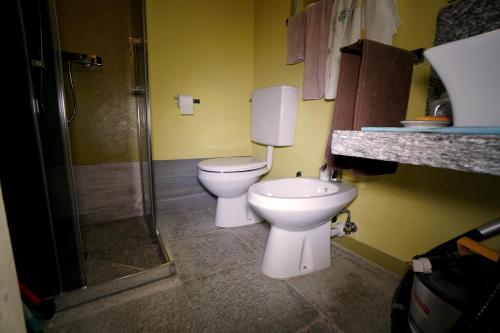 a bathroom with a toilet and a shower at CASA DEL CECCO in Trontano