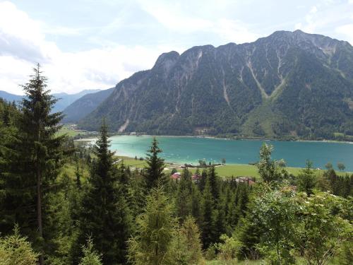 a view of a lake in front of a mountain at Haus Zillertal am Achensee in Maurach
