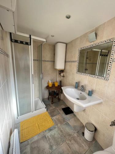 ein Bad mit einem Waschbecken und einer Dusche in der Unterkunft Maisonnette avec escalier in Menton