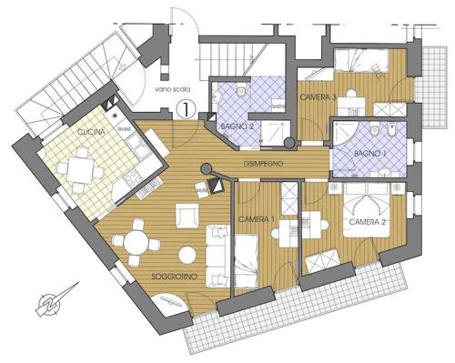 a floor plan of a house at Auronzo Vacanze di Marina e Valter - Corte 12 in Auronzo di Cadore