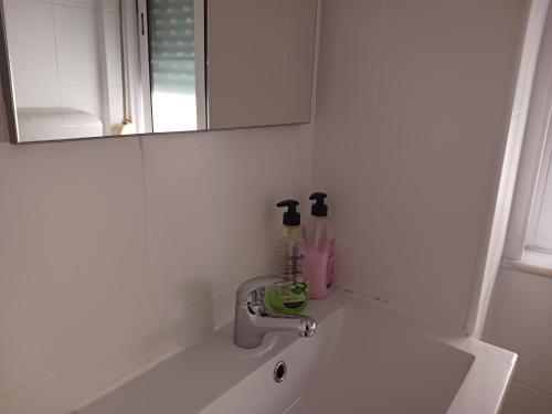a bathroom sink with a mirror and a faucet at Appartement Lisbonne Estrela in Lisbon