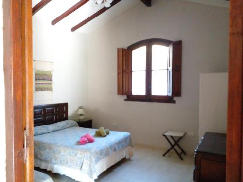ein Schlafzimmer mit einem Bett und einem Fenster in der Unterkunft El Solar in La Bolsa
