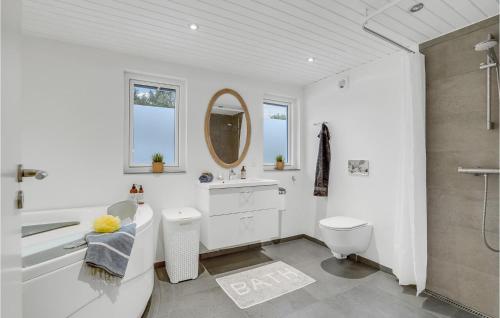 uma casa de banho com um lavatório, WC e um espelho. em Pet Friendly Home In Spttrup With House A Panoramic View em Spottrup