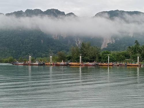 a bunch of boats on the water with mountains in the background at Blue Orchid Beach Krabi - SHA Certified in Ao Nam Mao