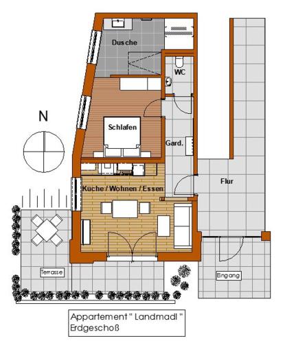 a floor plan of a house at Alpenappartement Kleiner in Tannheim