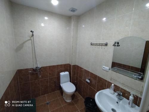 a bathroom with a toilet and a sink at Gogichas tower in Borjomi