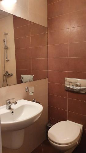ein Badezimmer mit Waschbecken und Toilette in der Unterkunft Почивна станция Витоша in Welingrad