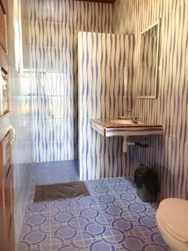 a bathroom with a toilet and a sink at Toba Sunset in Tuktuk Siadong