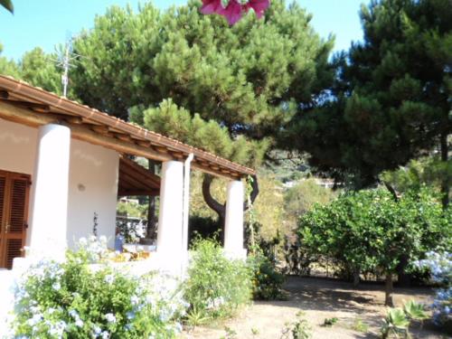 a house with white columns and trees and flowers at Villa Valle Canale in Marina