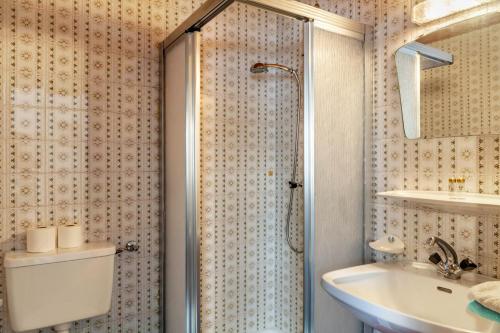 a bathroom with a shower and a sink at Fewo 2 Haus am Lärchenhang Leutasch in Leutasch