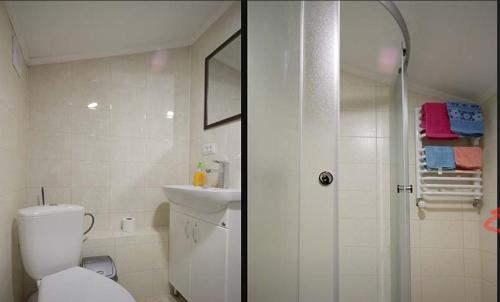 un bagno con wc, lavandino e doccia di Cube a Kvasy
