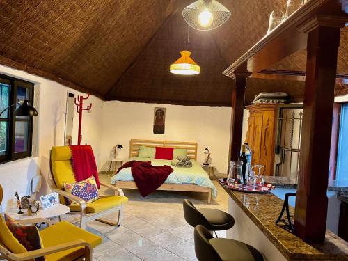 1 dormitorio con 1 cama, mesa y sillas en Pajar - Finca Tabaiba By TOR, en Icod de los Vinos