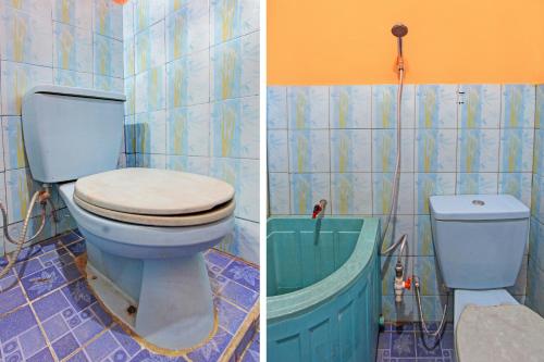 two pictures of a bathroom with a toilet in a room at OYO 92142 Ujung Samalas Homestay in Lombok