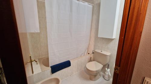 Baño pequeño con aseo y lavamanos en Apartamento Tramuntana, en Canfranc-Estación