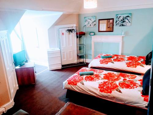 a bedroom with two beds and a tv in it at aabAlree Guest House in Dundee