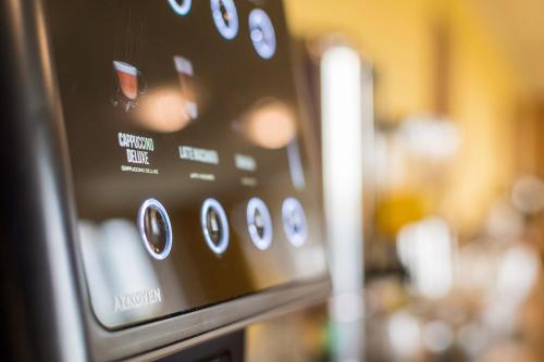 a close up of a microwave oven in a kitchen at Resort Kovács in Novosedly