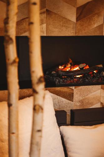 a pizza is cooking in a fire oven at Domaine Des Hautes Fagnes in Ovifat