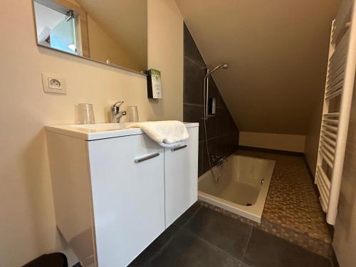 a bathroom with a sink and a bath tub at Race & Rooms Appartment in Stavelot
