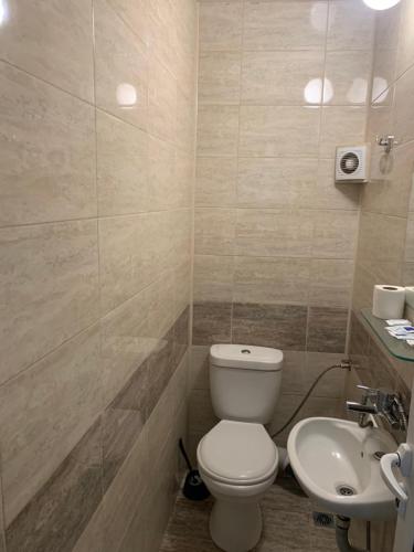 a bathroom with a toilet and a sink at Hotel Oazis in Haskovo