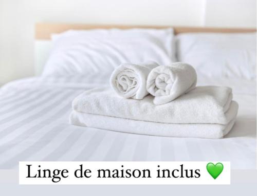 Een bed of bedden in een kamer bij Maisonnette de charme aux portes d'Hossegor