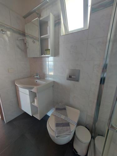 a bathroom with a toilet and a sink at Hotel Agia Roumeli by the SEA in Agia Roumeli