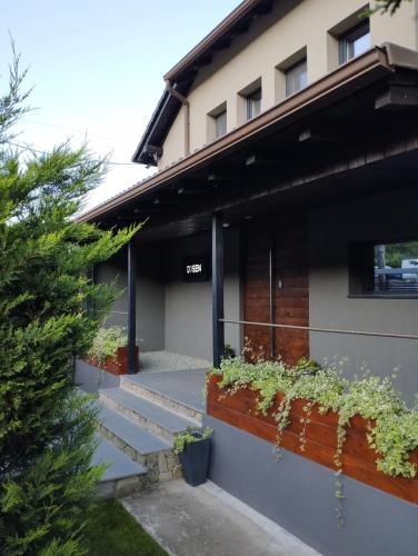 a building with stairs and plants in front of it at Vila Gosen in Şard