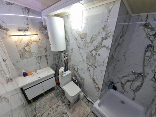 a bathroom with a toilet and a sink at In the heart of the city Chisinau in Chişinău