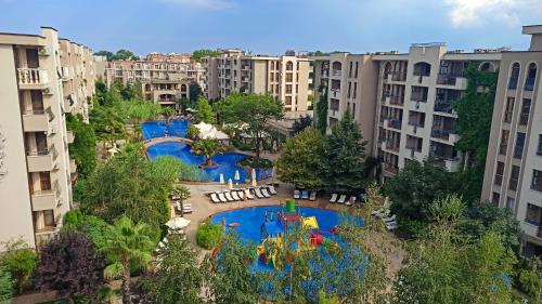 an aerial view of a water park in a city at Cascadas Family Resort 2-Rooms Apartment sunny beach in Sunny Beach