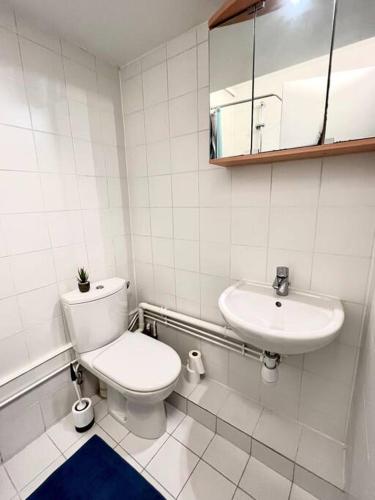 une salle de bain blanche avec des toilettes et un lavabo dans l'établissement Destination Versailles, à Versailles