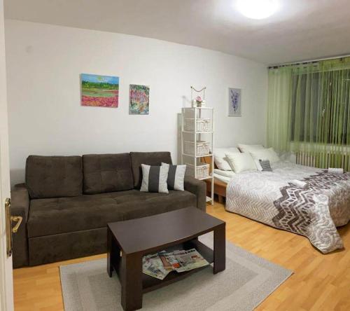 a living room with a couch and a bed at Relax Apartments Sarajevo in Sarajevo