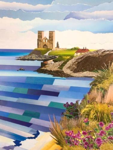 a painting of a castle on an island in the water at Sea Street House in Kent