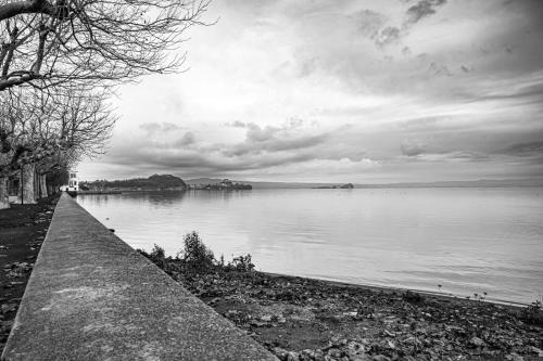 a black and white photo of a body of water at La Verde Rosa - Casa vacanze a due passi dal lago in Marta