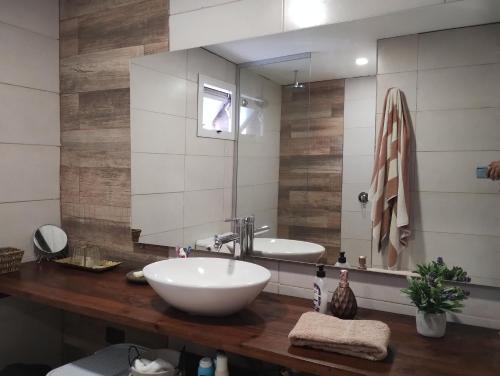 La salle de bains est pourvue d'un lavabo et d'un grand miroir. dans l'établissement Morado, à Luján de Cuyo
