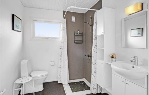 ein weißes Bad mit einem WC und einem Waschbecken in der Unterkunft Pet Friendly Home In Haderslev With Wifi in Haderslev