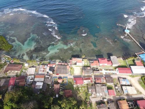 an aerial view of a city next to the ocean at Casa-cabaña Jefe Indio /Playa Cacique in Cacique