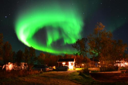 an image of the aurora dancing in the sky at Bungalåven Lodge AS in Børselv