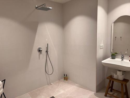 a bathroom with a shower and a sink at Homely Málaga Mariblanca 17, Vegafuente Apartments in Málaga